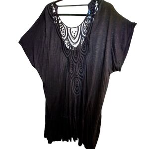 Beach cover up black sexy crochet design v/neck cut